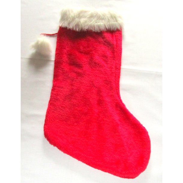 Rd Julesok i plys med navn.