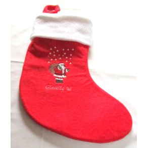 Julesok med broderet navn.