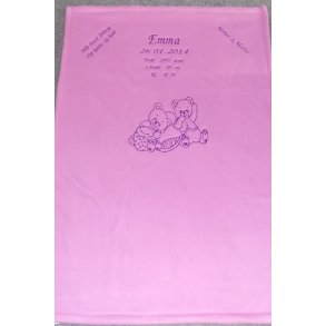 Lys pink t�ppe med navn & lilla tr�d.