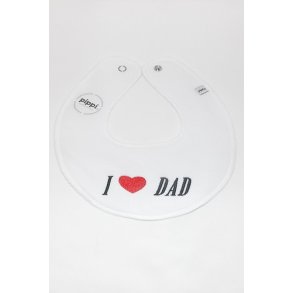 Hvid hagesmk med tekst.