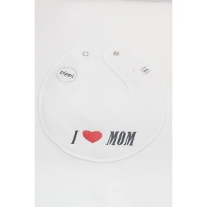 Hvid hagesmk med tekst.