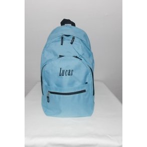 Lysebl stor rygsk med navn.