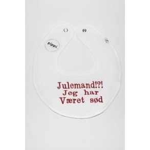 Hvid hagesmk med tekst Julemand jeg har vret sd.