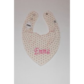 Rhvid trkldesmk med prikker & navn.