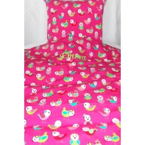 Pink Baby Sengetj med fugle navn & dato.