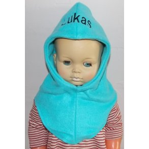 Elefanthue turkis med navn.