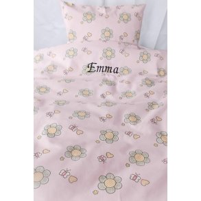 Lyserdt Junior Sengetj med blomster navn & dato.