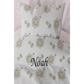 Babybl Junior Sengetj med blomster navn & dato.