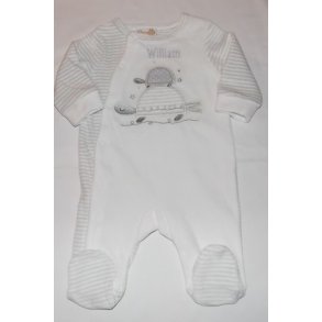 Hvid/gr Heldragt med navn.