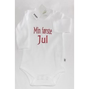 Hvid jule body med tekst.