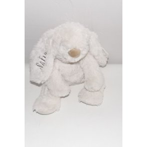 Lille beiges bamse Lolli med navn og dato.