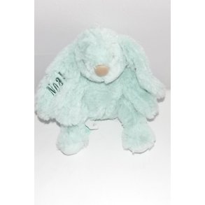 Lille gr�n bamse Lolli med navn og dato.