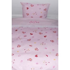 Lyserdt ternet Junior Sengetj med navn & dato.