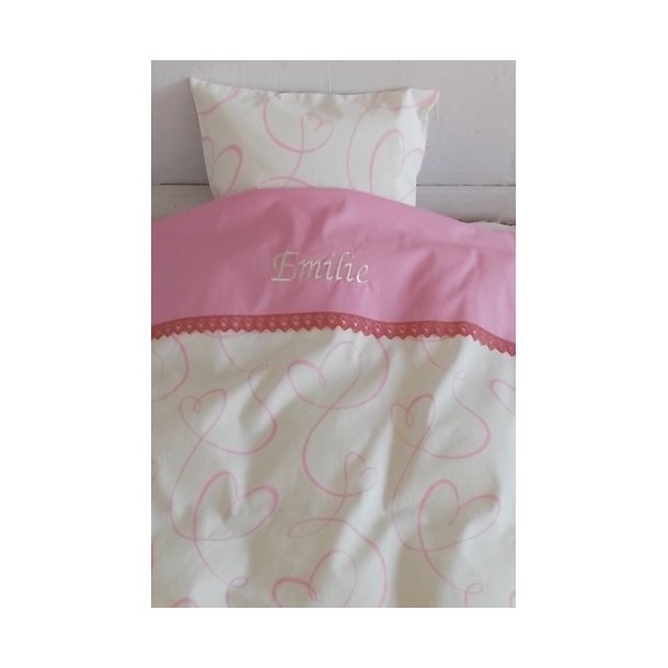 Rhvidt Baby sengetj med lyserde cirklerhjerter & navn.
