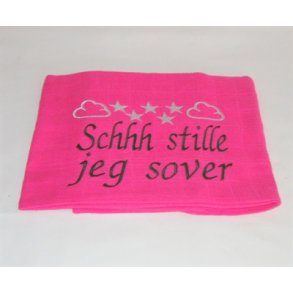 Mrk pink ble med tekst.