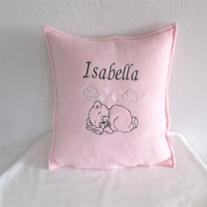 Babylyserd pude med navn.