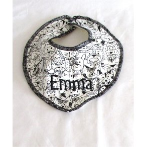 Hvid med sorte dyr med navn.