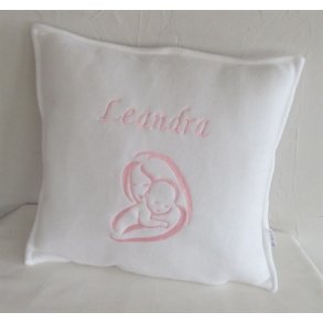 Hvid pude med alle data.