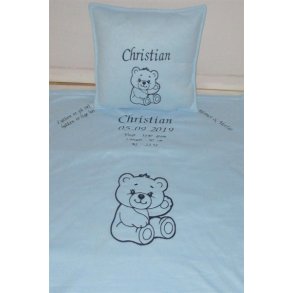 Lysebl tppest med alle dataer & pude.