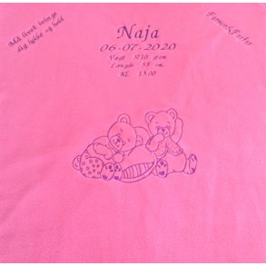 Pink tppe med lilla trd & alle data.