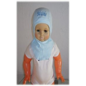 Elefanthue lysebl med navn.