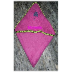 Mrk pink badeslag med navn.