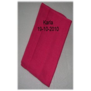 Pink ble med navn & dato.