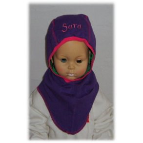 Elefanthue lilla med navn.