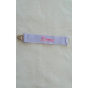 Lyselilla sutteholder med navn.